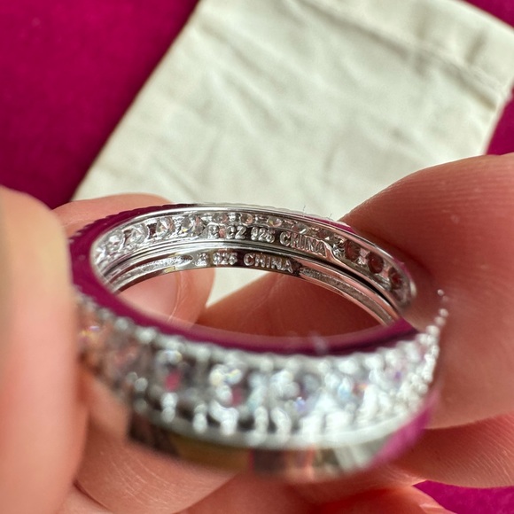 Set of two 925 Sterling Silver Stacking Rings with Cubic Zirconia Eternity Band - Picture 5 of 7